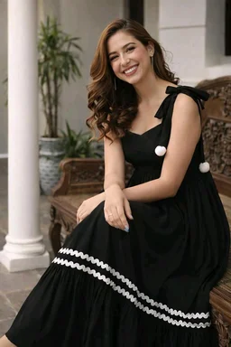 Women's Solid V-Neck A-Line Maxi Western Dress for Women | Sleeveless Party Outfit Midi Dress - XL, Black