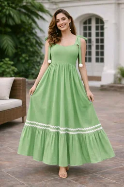 Women's Solid V-Neck A-Line Maxi Western Dress for Women | Sleeveless Party Outfit Midi Dress - XL, Green