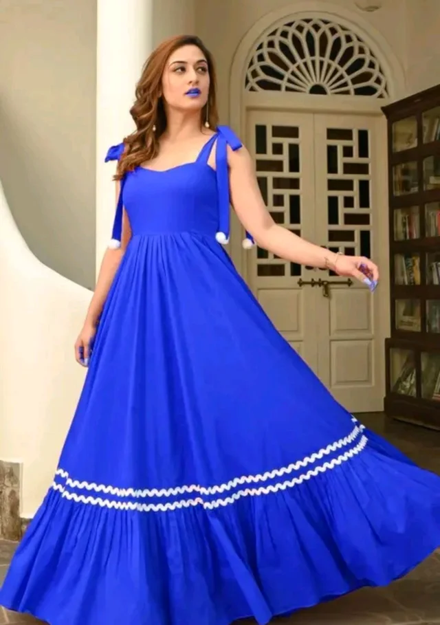 Women's Solid V-Neck A-Line Maxi Western Dress for Women | Sleeveless Party Outfit Midi Dress - XL, Blue