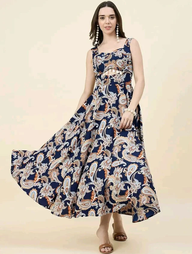 Women Ethnic Motifs Printed Cut-Outs Crepe Fit & Flare Dress - L, Black