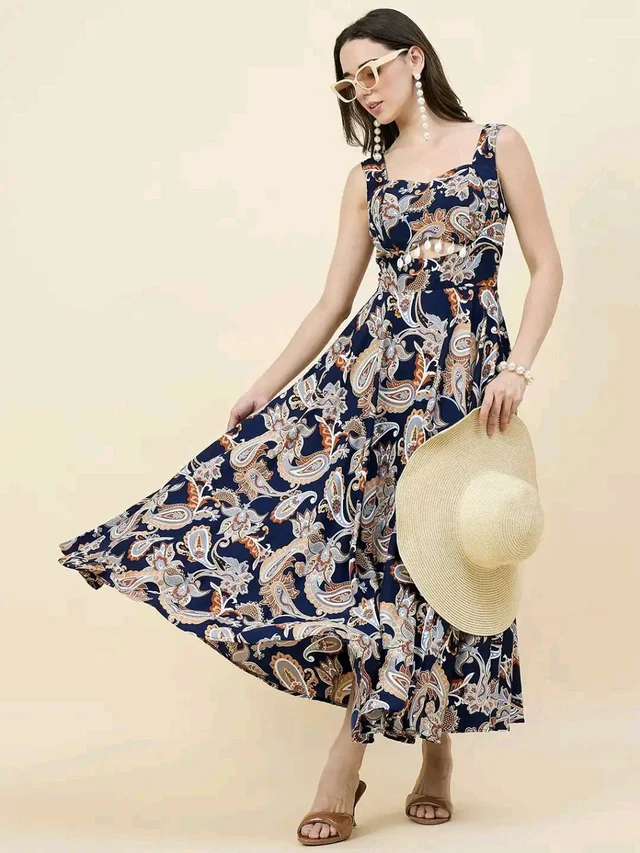 Women Ethnic Motifs Printed Cut-Outs Crepe Fit & Flare Dress - L, Black