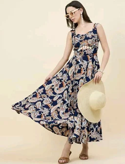 Women Ethnic Motifs Printed Cut-Outs Crepe Fit & Flare Dress - L, Black