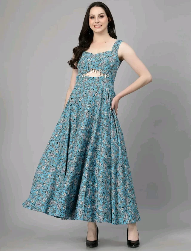 Women Ethnic Motifs Printed Cut-Outs Crepe Fit & Flare Dress - L, Nevy Blue