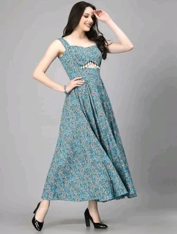 Women Ethnic Motifs Printed Cut-Outs Crepe Fit & Flare Dress - L, Nevy Blue