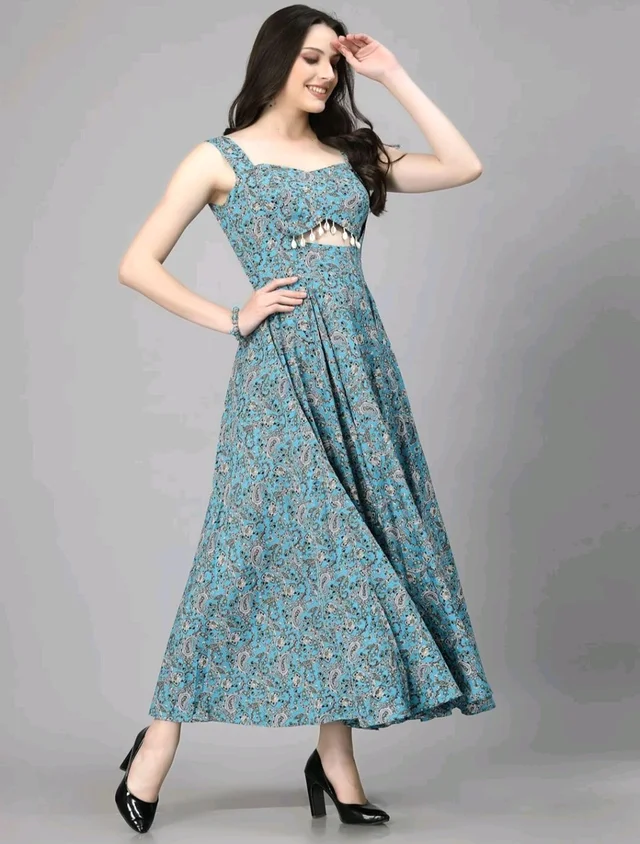 Women Ethnic Motifs Printed Cut-Outs Crepe Fit & Flare Dress - L, Nevy Blue