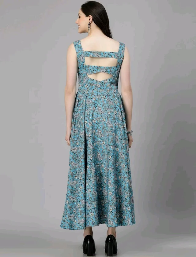 Women Ethnic Motifs Printed Cut-Outs Crepe Fit & Flare Dress - L, Nevy Blue