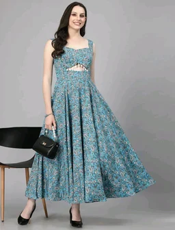Women Ethnic Motifs Printed Cut-Outs Crepe Fit & Flare Dress - L, Nevy Blue