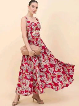 Women Ethnic Motifs Printed Cut-Outs Crepe Fit & Flare Dress - S, Shiraz