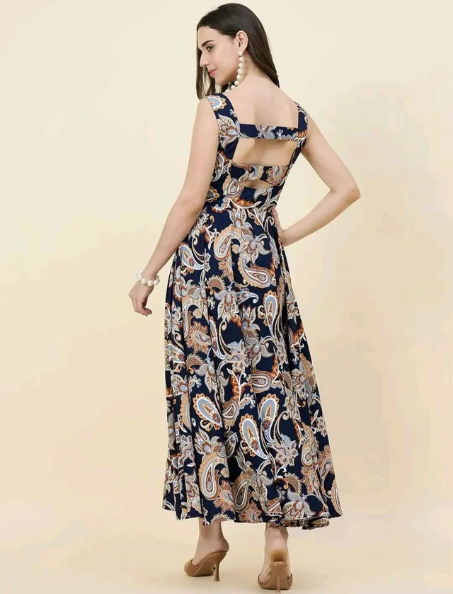 Women Ethnic Motifs Printed Cut-Outs Crepe Fit & Flare Dress - XL, Black