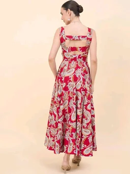 Women Ethnic Motifs Printed Cut-Outs Crepe Fit & Flare Dress - XL, Shiraz