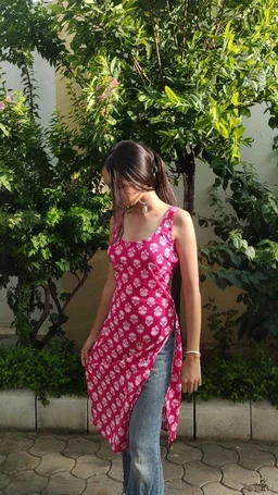 Women's Rayon Printed Sleeveless Kurta
- XXL, French Rose