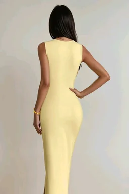 Pastel Yellow Bodycon Midi Dress - M, Picasso