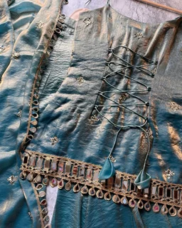 Ready To Wear Fendy Silk Embroidered Mirror Work Top with Sharara Plazzo and Dupatta
- L, Pelorous