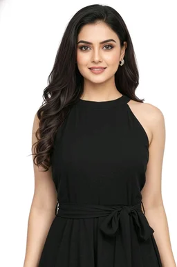 Nuventex Women's Polyster Solid Helter Neck Sleeveless Dresses - L, Black