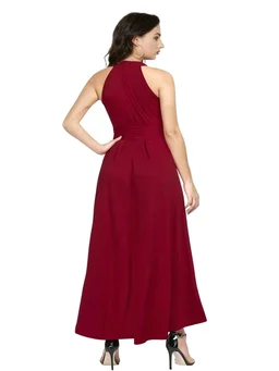 Nuventex Women's Polyster Solid Helter Neck Sleeveless Dresses - L, Maroon