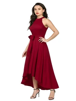 Nuventex Women's Polyster Solid Helter Neck Sleeveless Dresses - S, Maroon