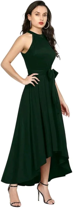Nuventex Women's Polyster Solid Helter Neck Sleeveless Dresses - S, Green