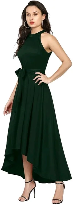 Nuventex Women's Polyster Solid Helter Neck Sleeveless Dresses - S, Green