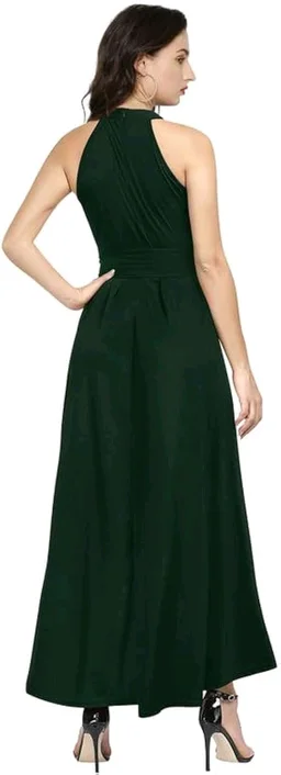 Nuventex Women's Polyster Solid Helter Neck Sleeveless Dresses - S, Green