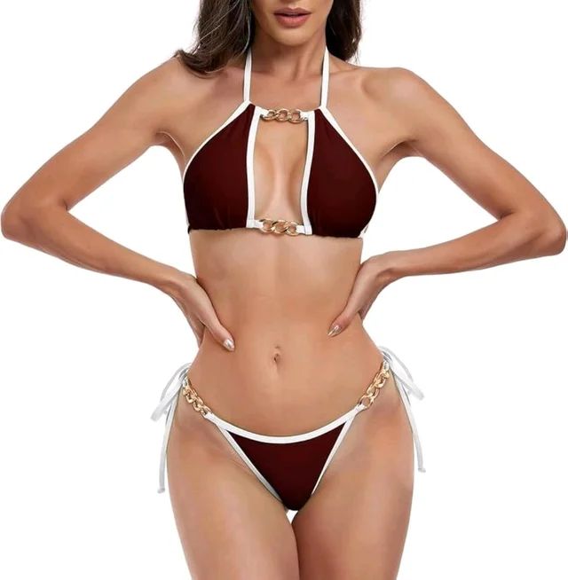 Square Neck Bra with Brazilian Drawstring Bikini Swimsuit Sets
- XXXL, wine