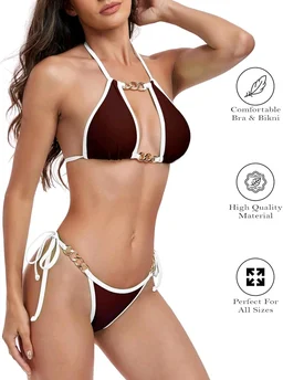 Square Neck Bra with Brazilian Drawstring Bikini Swimsuit Sets
- XXXL, wine