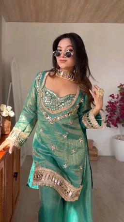 LookMark Women's Chinon Printed Kurta Set | Kurti with Pants | Ethnic Traditional Outfit - S, Breaker Bay