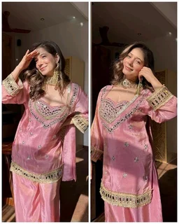 LookMark Women's Chinon Printed Kurta Set | Kurti with Pants | Ethnic Traditional Outfit - XXL, Turkish Rose