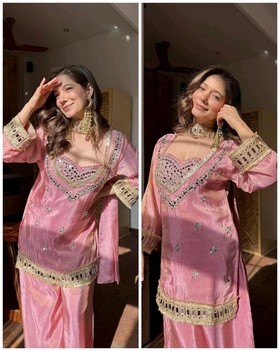 LookMark Women's Chinon Printed Kurta Set | Kurti with Pants | Ethnic Traditional Outfit - XXL, Turkish Rose