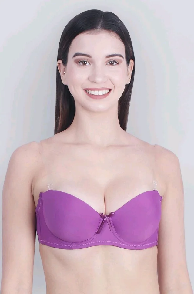 Women's Poly Cotton Padded Wired Push-Up Bra Stylish Backless Transparent Strap T-Shirt's Bra - 30A, Fuchsia Pink
