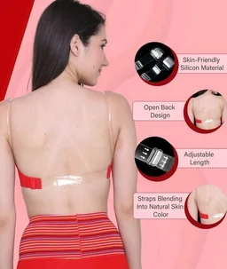 Women's Poly Cotton Padded Wired Push-Up Bra Stylish Backless Transparent Strap T-Shirt's Bra - 30B, Red