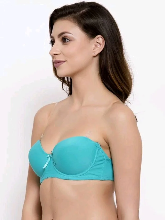Women's Poly Cotton Padded Wired Push-Up Bra Stylish Backless Transparent Strap T-Shirt's Bra - 30B, Aqua Blue