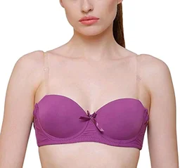 Women's Poly Cotton Padded Wired Push-Up Bra Stylish Backless Transparent Strap T-Shirt's Bra - 30B, Fuchsia Pink