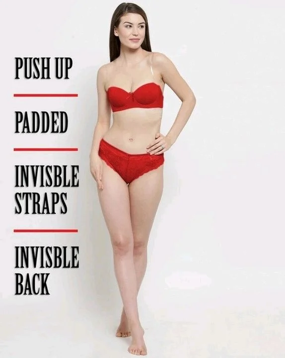 Women's Poly Cotton Padded Wired Push-Up Bra Stylish Backless Transparent Strap T-Shirt's Bra - 32A, Red