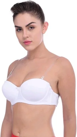 Women's Poly Cotton Padded Wired Push-Up Bra Stylish Backless Transparent Strap T-Shirt's Bra - 34A, White
