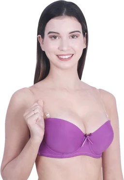 Women's Poly Cotton Padded Wired Push-Up Bra Stylish Backless Transparent Strap T-Shirt's Bra - 34A, Fuchsia Pink