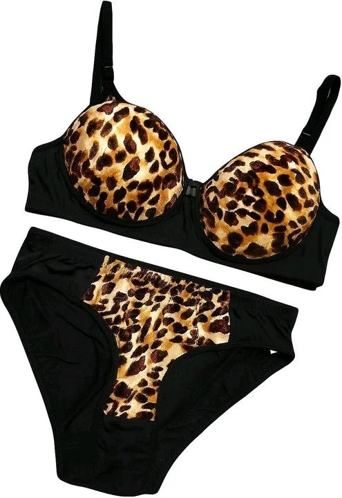 Bra & Panty Set Animal Print Black, Gold Lingerie Set
- 30B, Harvest Gold
