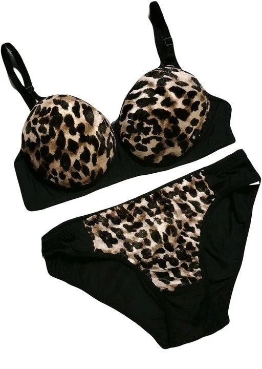 Bra & Panty Set Animal Print Black, Gold Lingerie Set
- 40B, Black