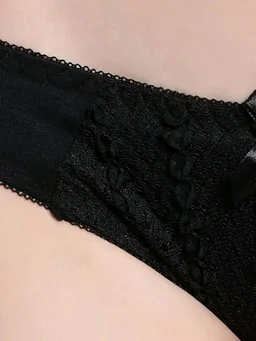 Womens Elegant Floral Print Padded Underwired Bra and Panty Set - 34B, Black