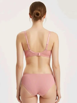 Womens Elegant Floral Print Padded Underwired Bra and Panty Set - 34B, Peach