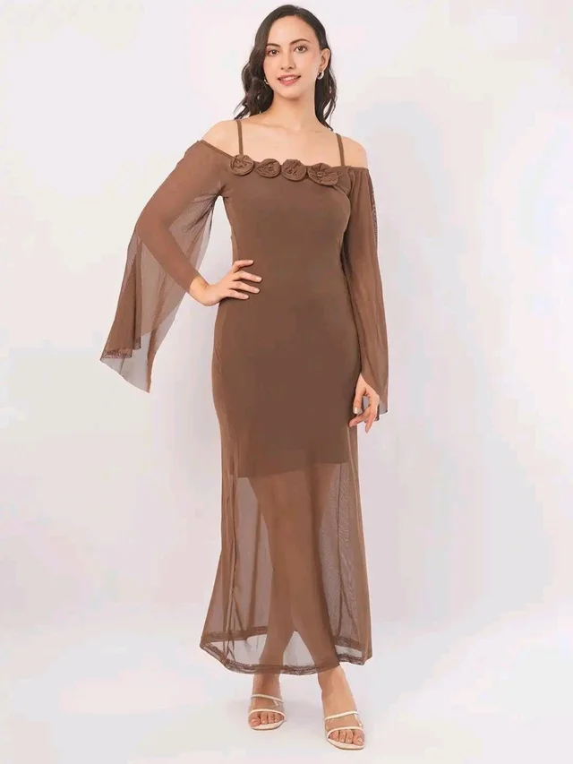 Women Shoulder Straps
Slit Sleeve Applique Net Maxi Dress - S, Spicy Mix