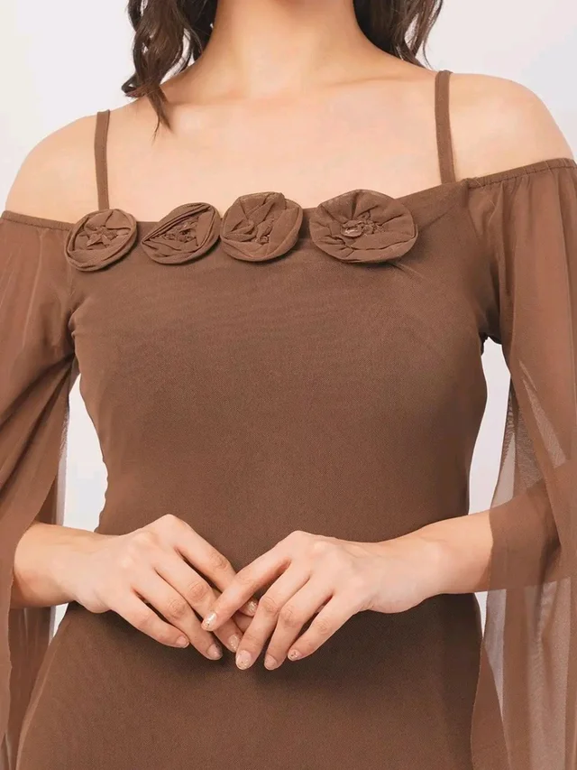 Women Shoulder Straps
Slit Sleeve Applique Net Maxi Dress - S, Spicy Mix