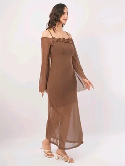 Women Shoulder Straps
Slit Sleeve Applique Net Maxi Dress - S, Spicy Mix