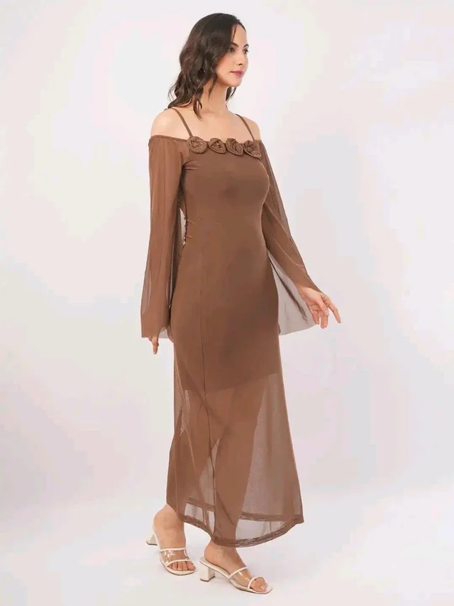 Women Shoulder Straps
Slit Sleeve Applique Net Maxi Dress - S, Spicy Mix