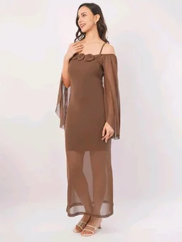 Women Shoulder Straps
Slit Sleeve Applique Net Maxi Dress - S, Spicy Mix