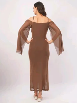 Women Shoulder Straps
Slit Sleeve Applique Net Maxi Dress - S, Spicy Mix