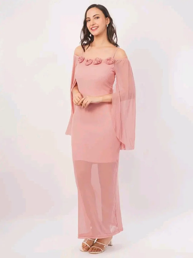 Women Shoulder Straps
Slit Sleeve Applique Net Maxi Dress - S, Shilo