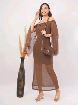Women Shoulder Straps
Slit Sleeve Applique Net Maxi Dress - M, Spicy Mix