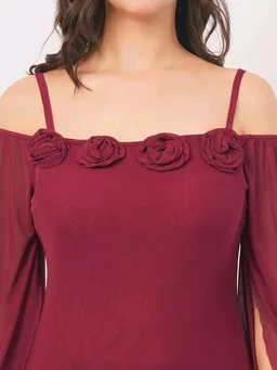 Women Shoulder Straps
Slit Sleeve Applique Net Maxi Dress - M, Vin Rouge