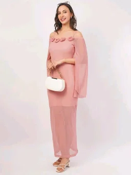 Women Shoulder Straps
Slit Sleeve Applique Net Maxi Dress - M, Shilo