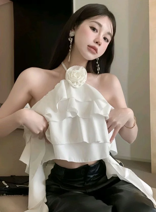 Floral Layered Ruffle Top - XS, White
